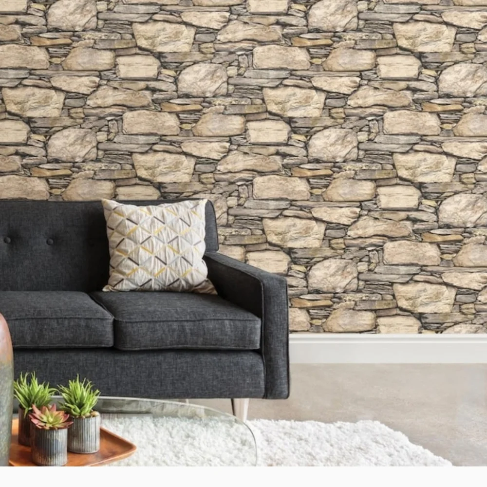 NuWallpaper Brown Vinyl Stone Self-Adhesive Wallpaper